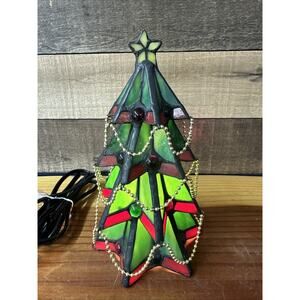 Tiffany Style Stained Glass Christmas Tree Table Lamp Light 8”